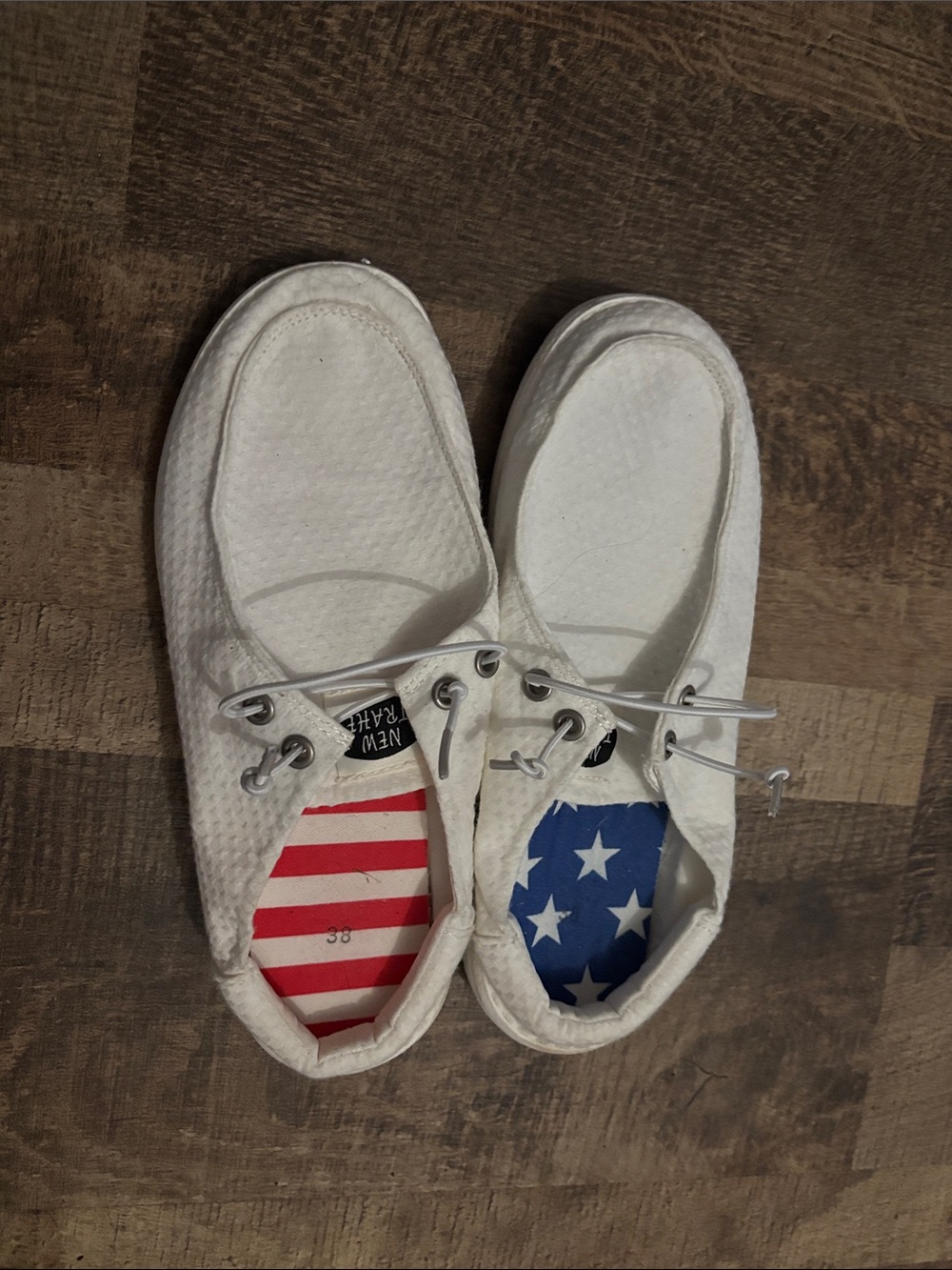 Women White Canvas Boat Shoes with Patriotic Insole